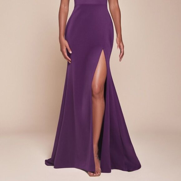 NEW FORMAL MAXI SLEEVELESS SHEATH SOLID V-NECK DRESS W/ HIGH LEG SLIT CD CH395 - Picture 5 of 6